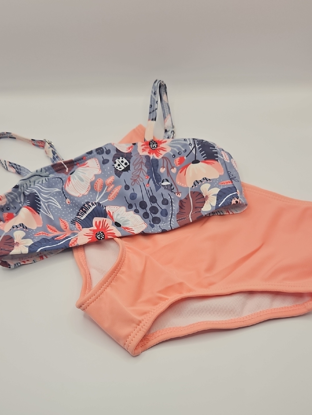 Floral Print & Peach Two-Piece Girl Swim Set